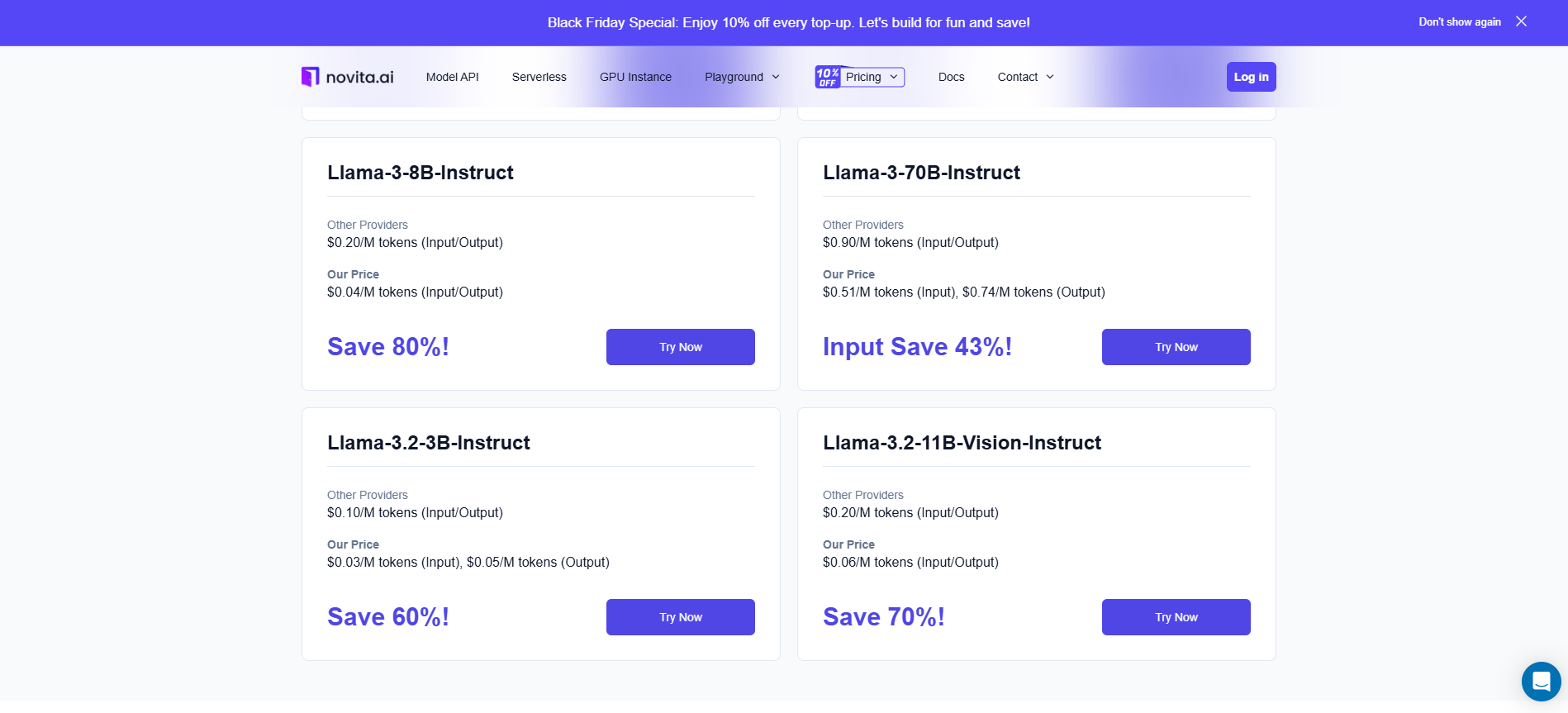 The screenshoot of Llama 3.2 model on Novita AI